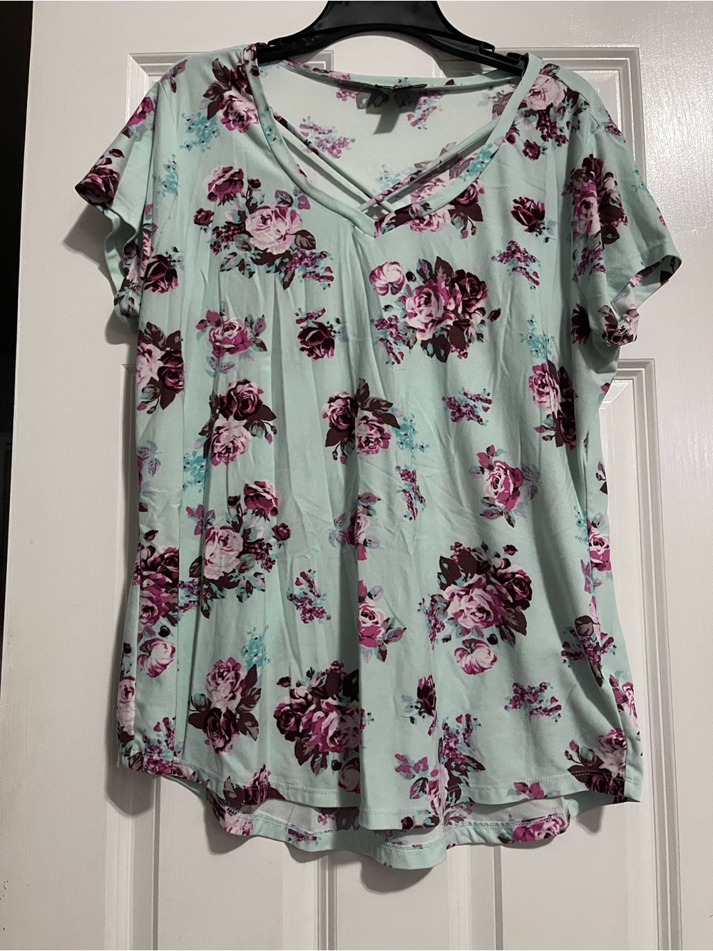 Joe Boxer Mint Short-Sleeve Floral Crisscross Top